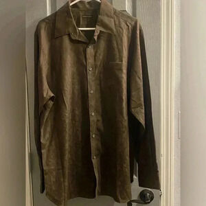 Mens Structure button up long sleeve with pocket in brown with a paisley design